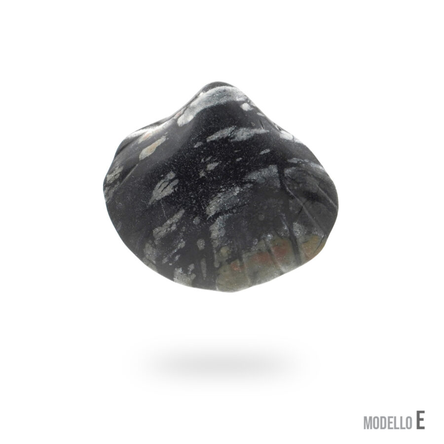 Pendente in agata muschiata, agata grigia, ossidiana forma conchiglia 60x45mm – Foro Posteriore - immagine 5