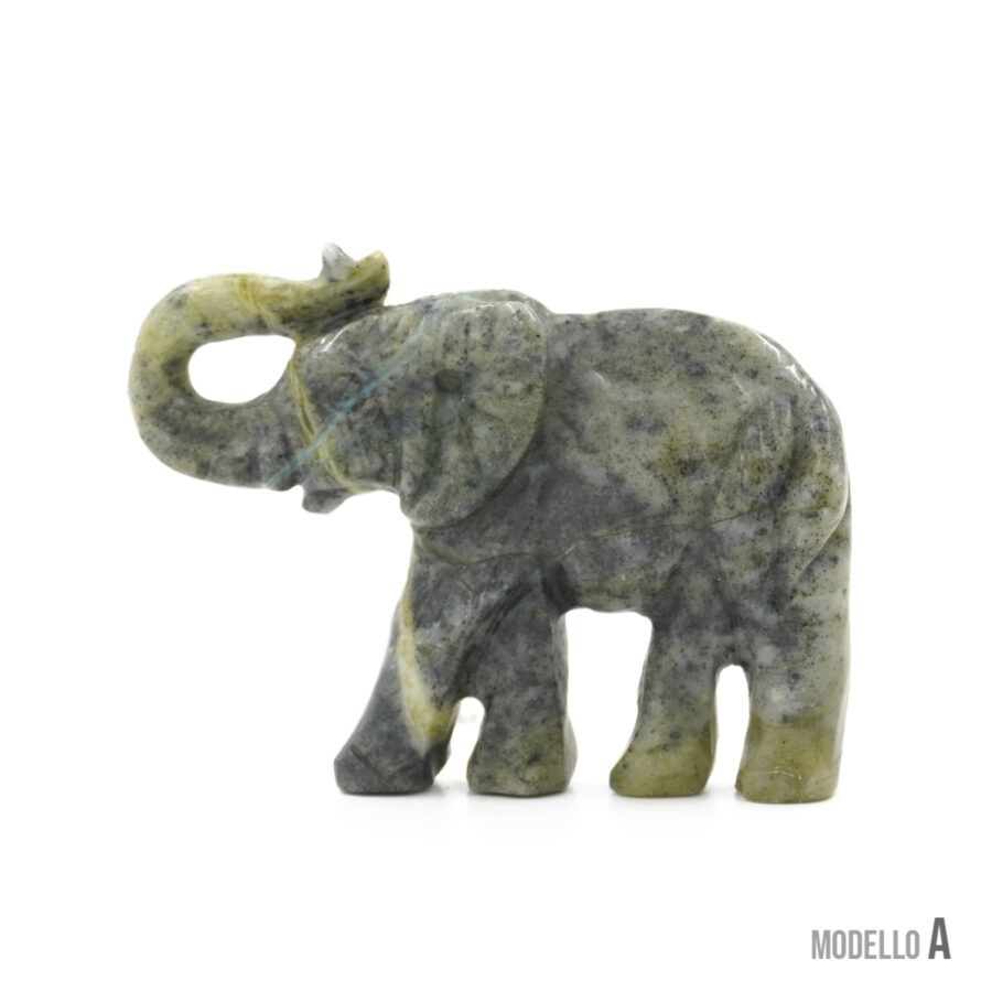 Pendente in serpentite, agata rossa, agata grigia, agata muschiata inciso a forma di elefante 55x35mm – Foro Posteriore