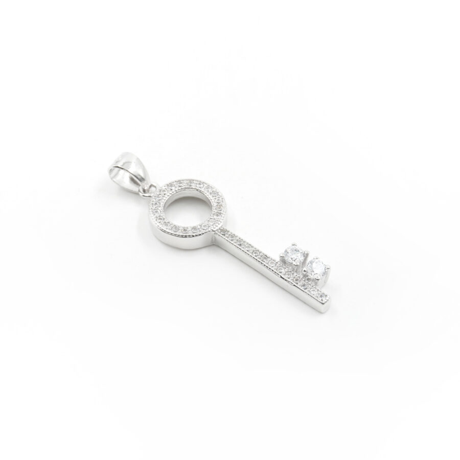 Argento pendente chiave con zirconi (Ovale) - immagine 4