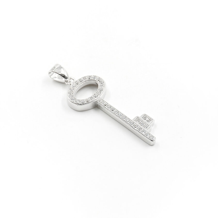 Argento pendente chiave con zirconi (Ovale)