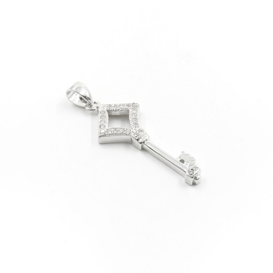 Argento pendente chiave con zirconi (Ovale) - immagine 5