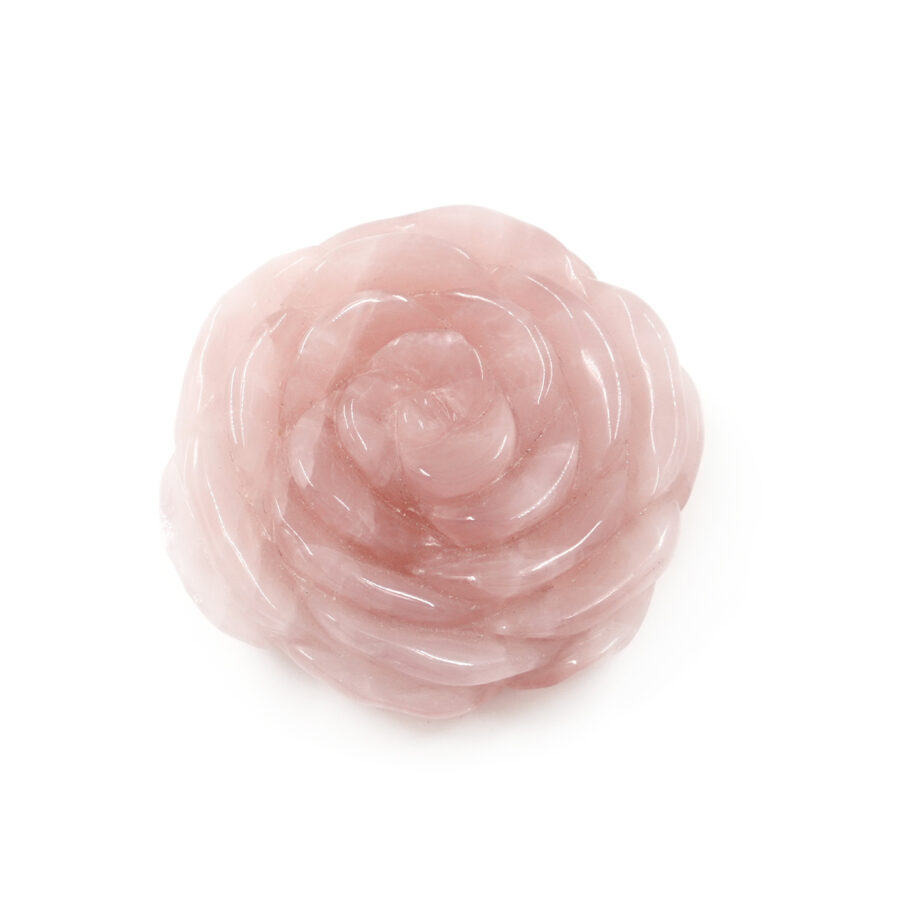 Pendente in quarzo rosa inciso a forma di rosa ~55mm