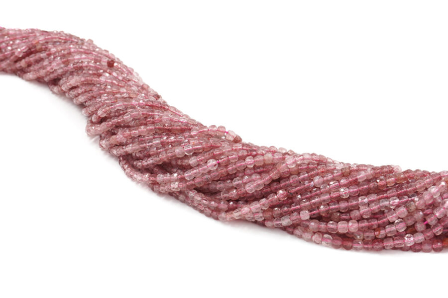 Quarzo Fragola fili cubi sfaccettati 4mm - immagine 2