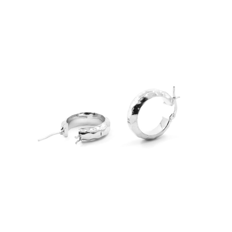 Argento 925‰ coppie orecchini cerchio martellato a baionetta 20mm – Platinato