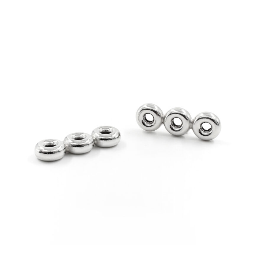 Argento 925 separatore a tre elementi ciambella da 5mm a 10mm – Platinato