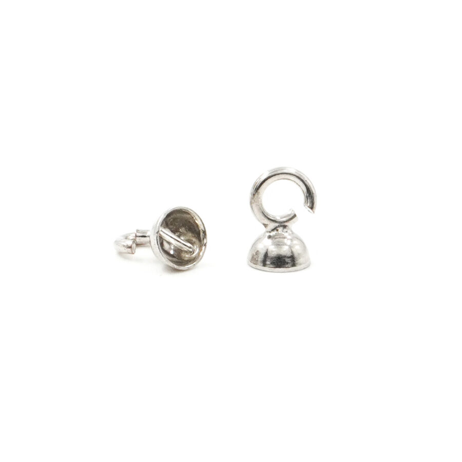 Argento 925‰ coppette con barra 4mm ed anello <strong>aperto</strong> - Rodiato