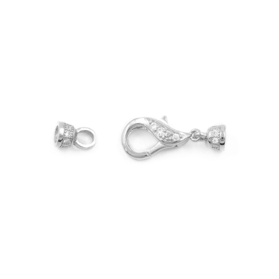 Argento 925 chiusura con zirconi 13x7mm coppa 4mm – Rodiato - immagine 2