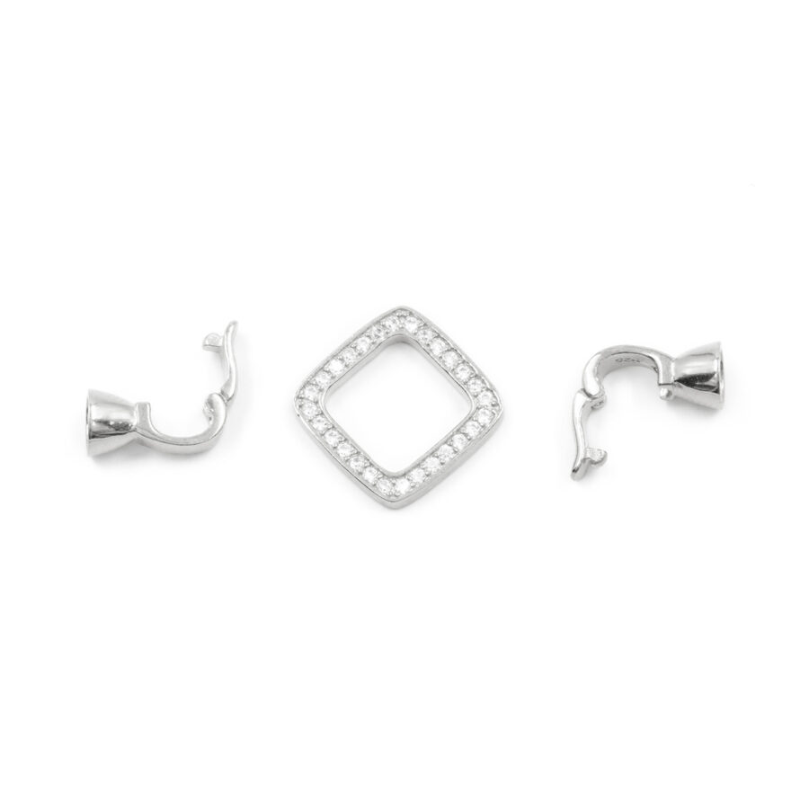 Argento 925 chiusura con zirconi quadrata 16mm coppa 6mm – Rodiato - immagine 2
