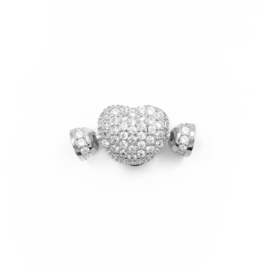 Argento 925 chiusura con zirconi cuore 16x8mm coppa 4,50mm – Rodiato