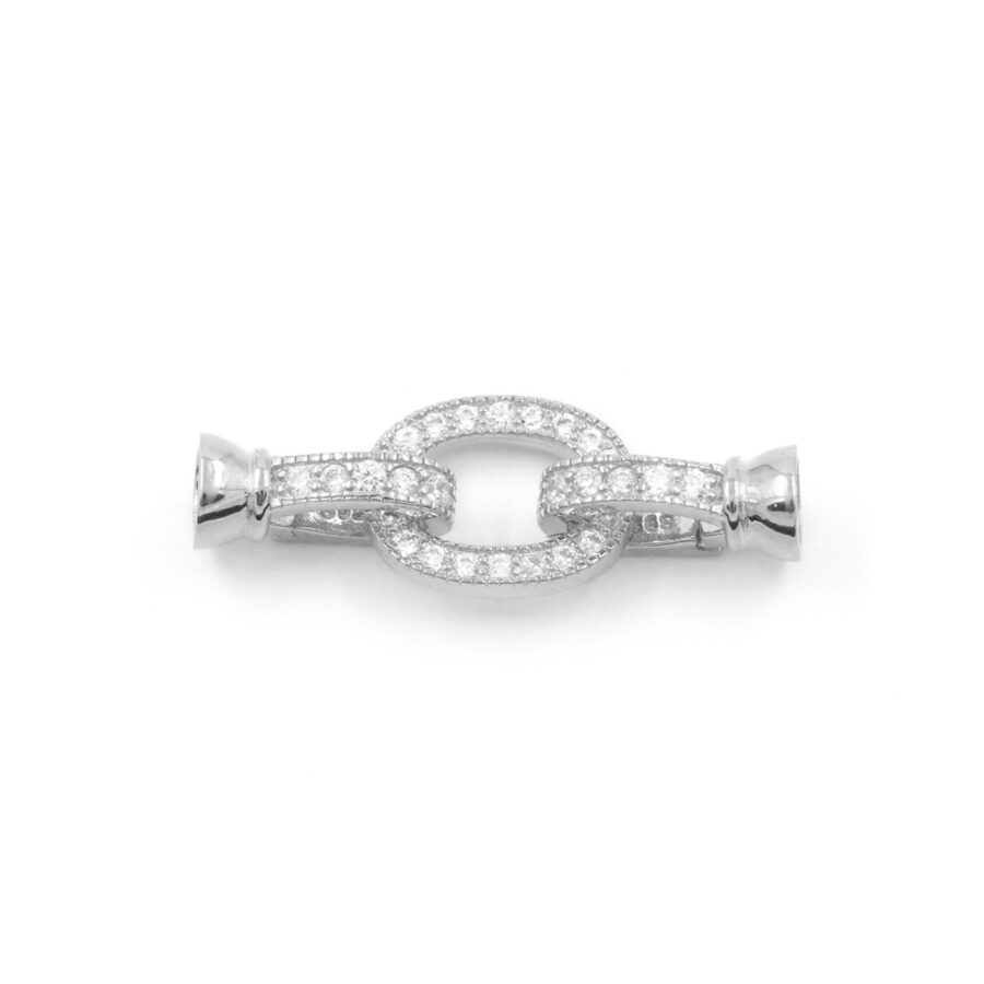 Argento 925 chiusura con zirconi ovale 15x12mm coppa 7mm - Rodiato