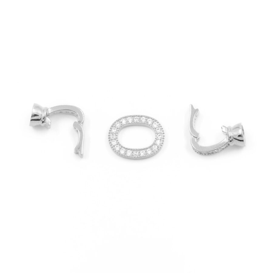 Argento 925 chiusura con zirconi ovale 15x12mm coppa 7mm - Rodiato - immagine 2
