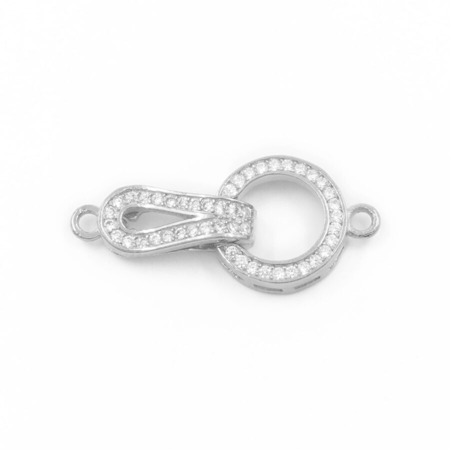 Argento 925 chiusura con zirconi tonda 26x11mm – Rodiato