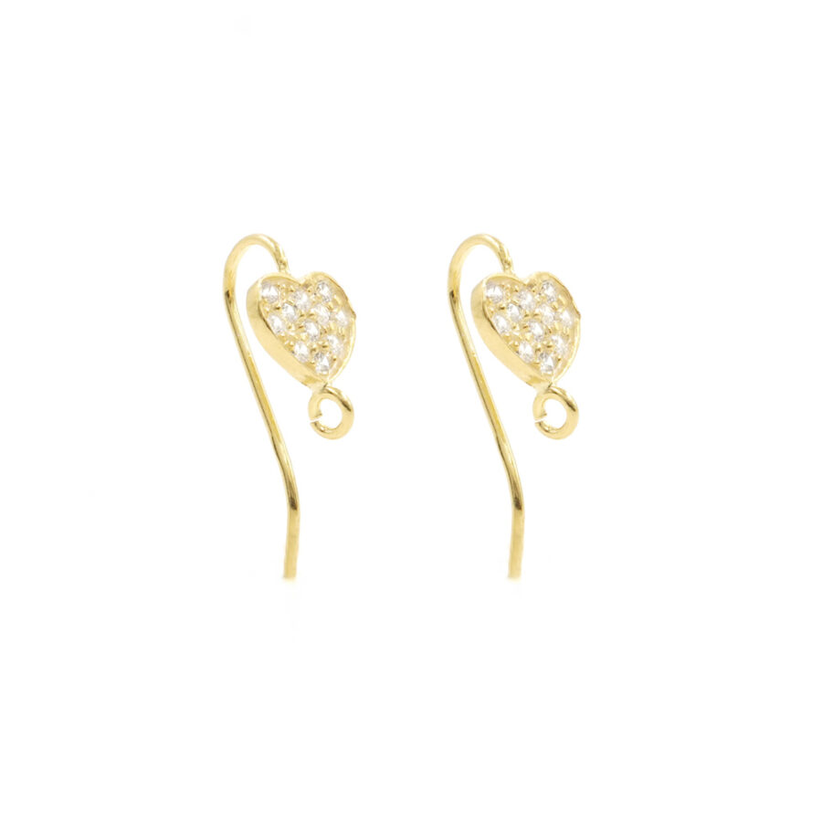 Argento 925 orecchini cuore con zirconi – Dorato