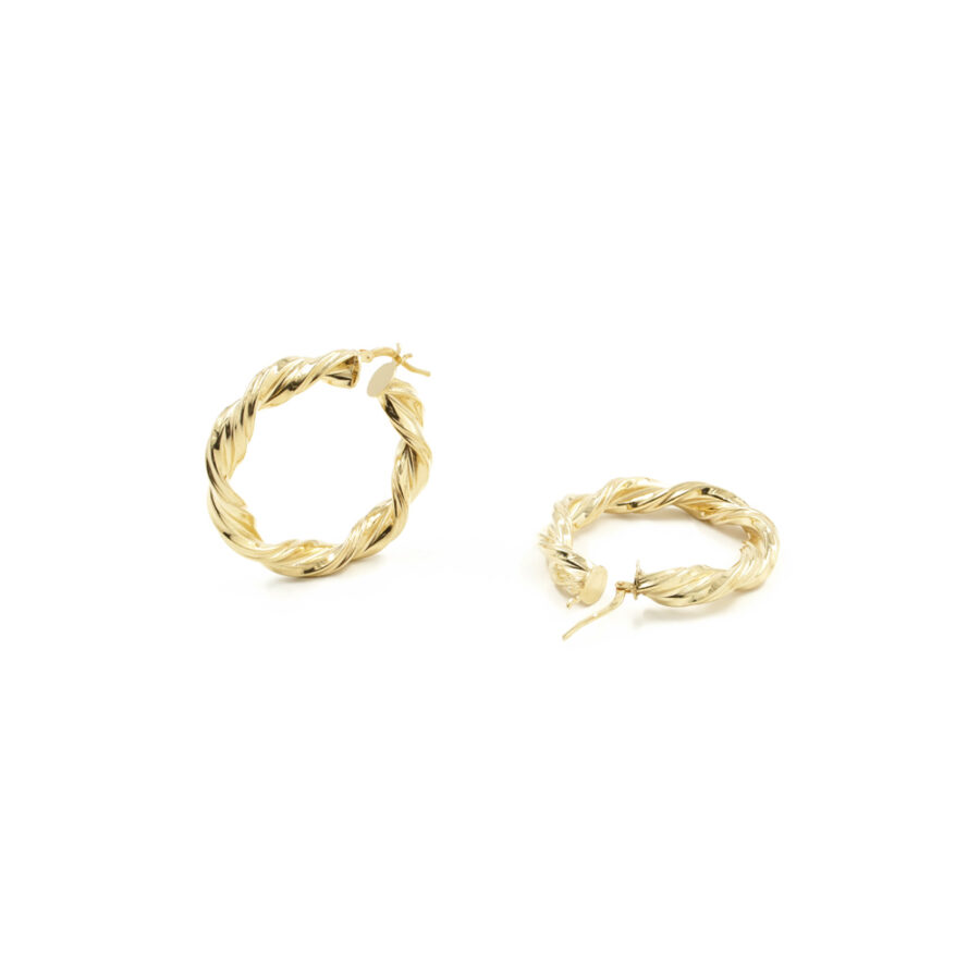 Argento 925 orecchini cerchio spirale a baionetta 37mm – Dorato
