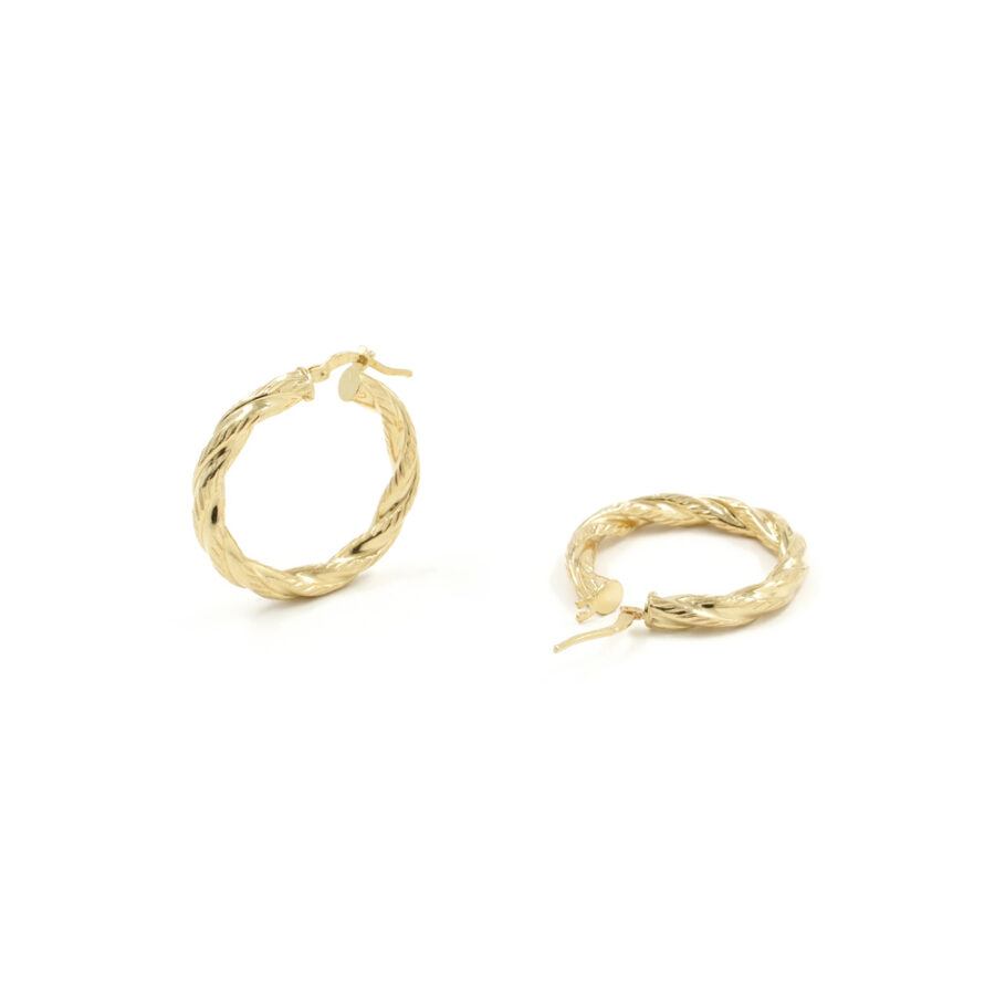 Argento 925 orecchini cerchio spirale a baionetta 28mm – Dorato