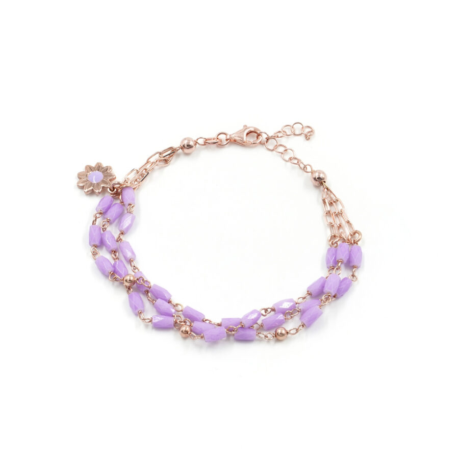 Bracciale in argento 925‰ con pietre di colore e fiore smaltato lilla – Rosato