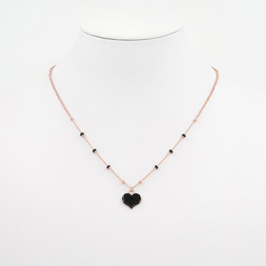 Collana in argento 925‰ con pietre di colore e cuore smaltato nero – Rosato