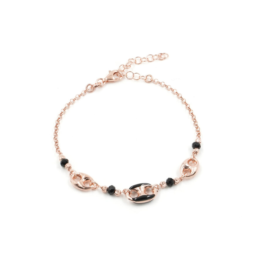 Bracciale in argento 925‰ con pietre di colore ed elementi smaltati neri – Rosato