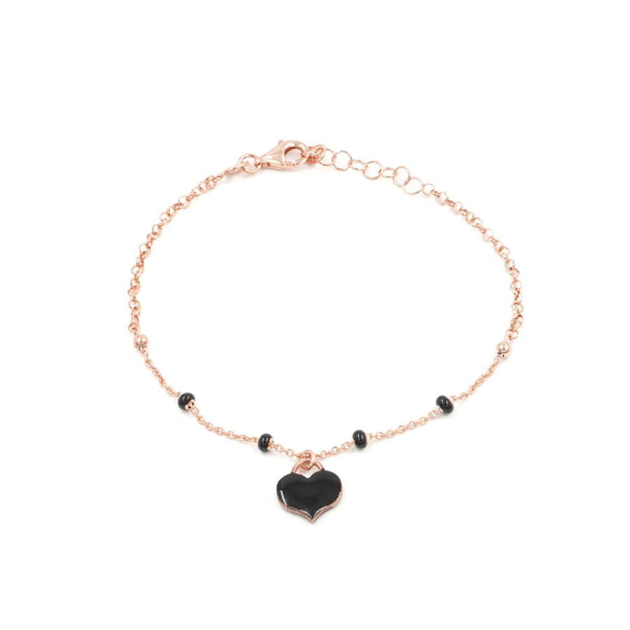 Bracciale in argento 925‰ con pietre di colore e cuore smaltato nero – Rosato