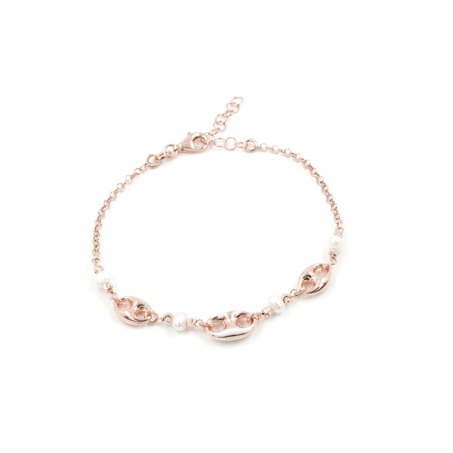 Bracciale in argento 925‰ con perle ed elementi smaltati bianchi – Rosato