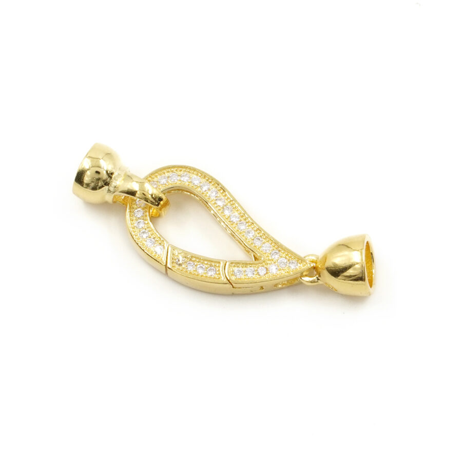 Argento 925 chiusura con zirconi a goccia 23x12mm coppa 7mm – Dorato