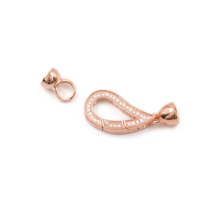 Argento 925 chiusura con zirconi a goccia 23x12mm coppa 7mm – Rosato - immagine 2