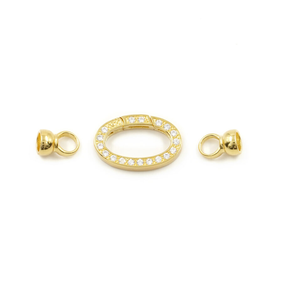 Argento 925 chiusura con zirconi ovale 24x15mm coppa 7mm – Dorato - immagine 2