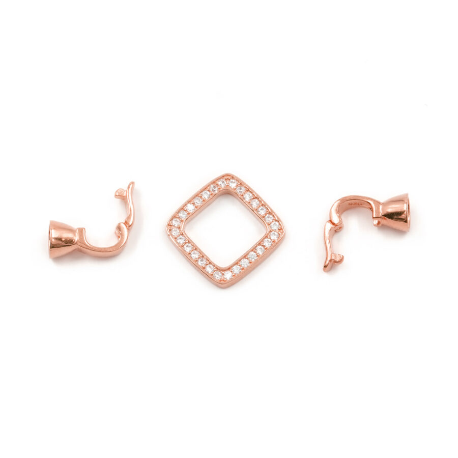 Argento 925 chiusura con zirconi quadrata 16mm coppa 6mm – Rosato - immagine 2
