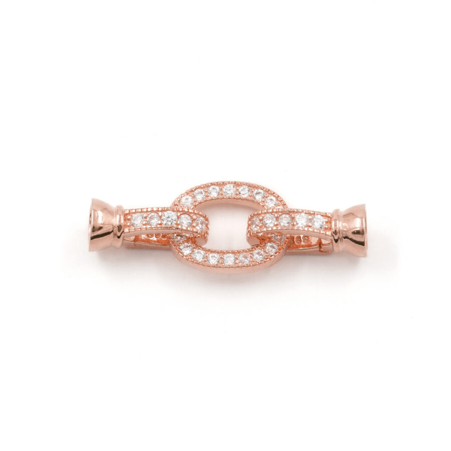 Argento 925 chiusura con zirconi ovale 15x12mm coppa 7mm – Rosato