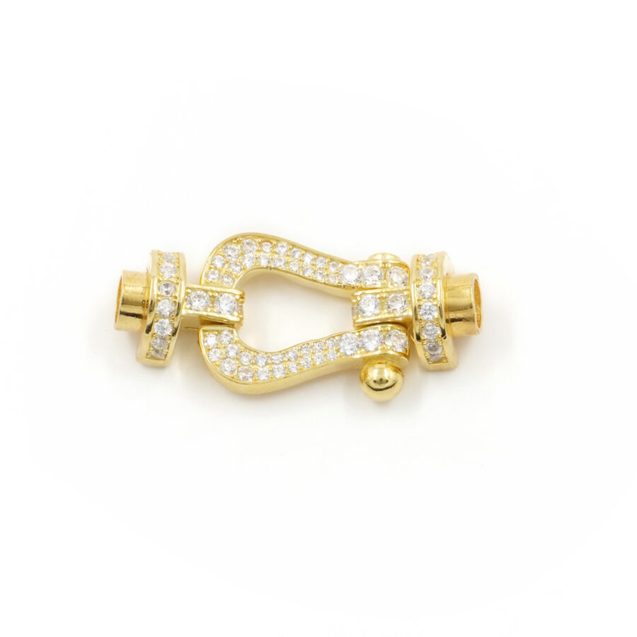 Argento 925 chiusura calamitata con zirconi 31x14mm coppa 5mm – Dorato