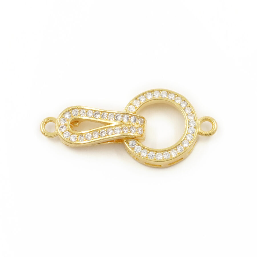 Argento 925 chiusura con zirconi tonda 26x11mm – Dorato