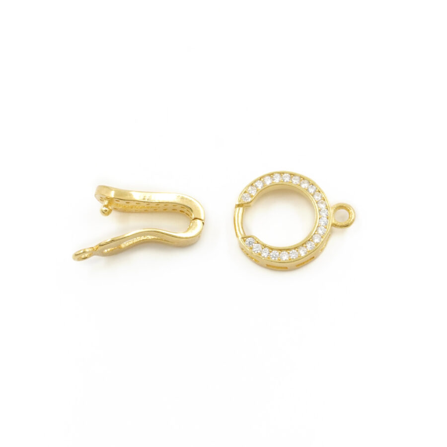 Argento 925 chiusura con zirconi tonda 26x11mm – Dorato - immagine 2