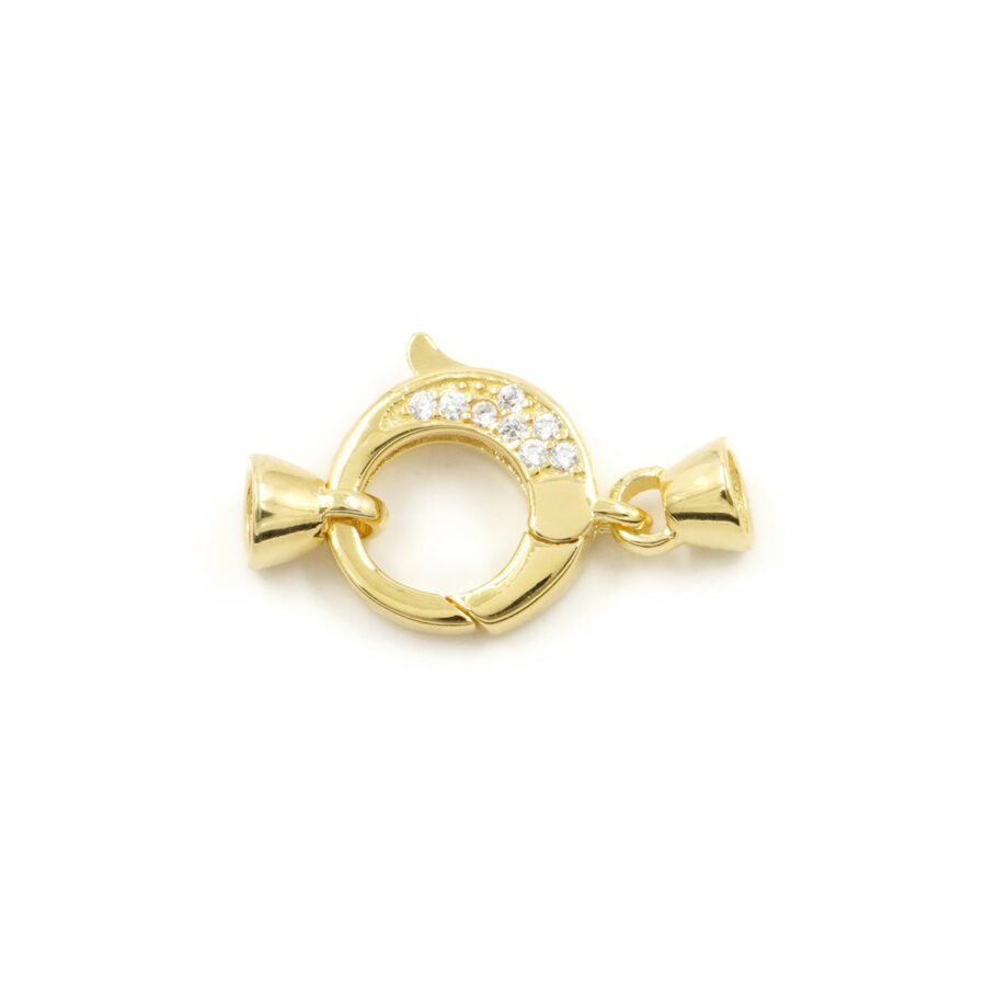 Argento 925 chiusura con zirconi tonda 12mm coppa 5mm – Dorato
