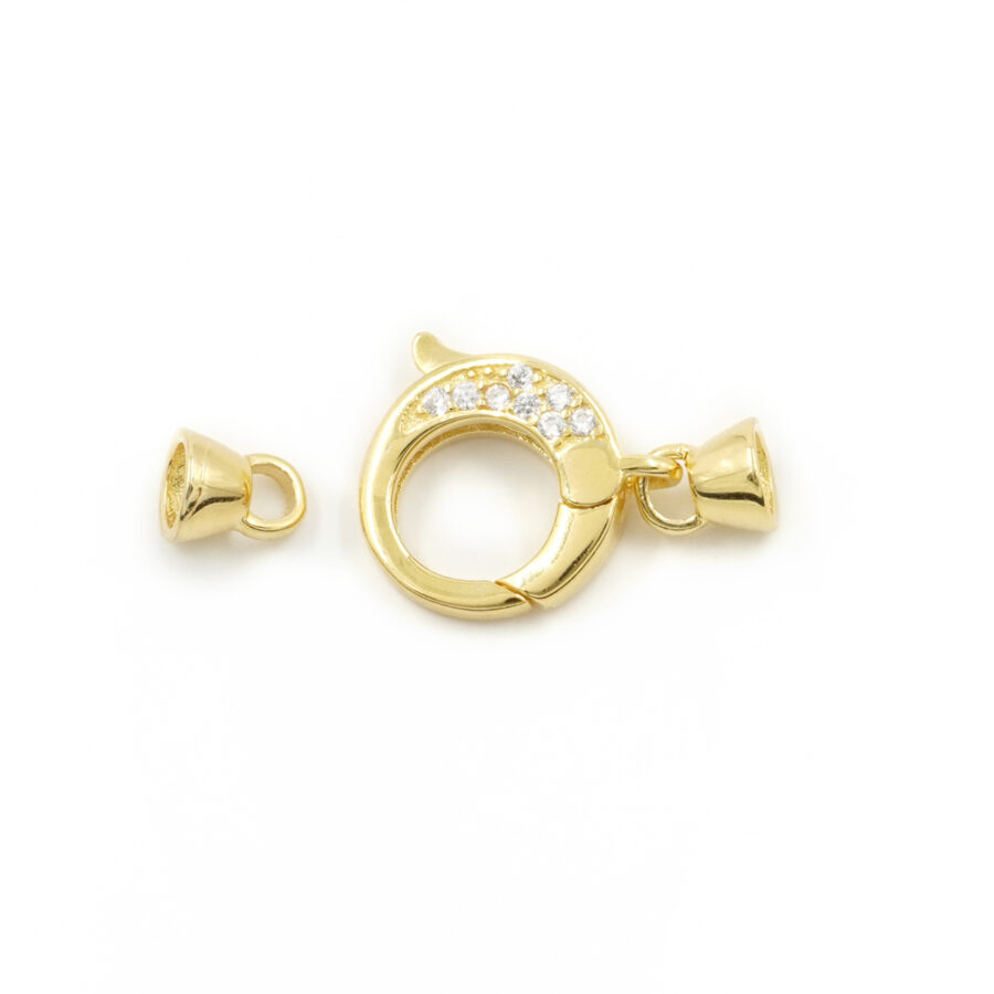 Argento 925 chiusura con zirconi tonda 12mm coppa 5mm – Dorato - immagine 2