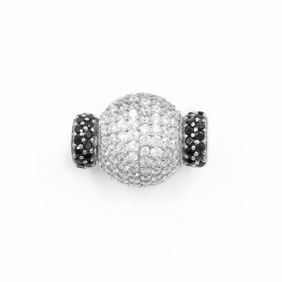 Argento 925 chiusura con zirconi bicolore sfera 14mm coppa 6,50mm – Rodiato