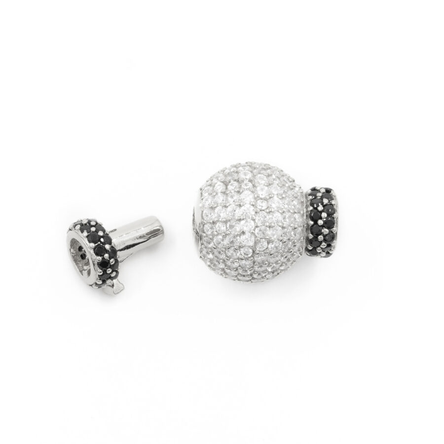 Argento 925 chiusura con zirconi bicolore sfera 14mm coppa 6,50mm – Rodiato - immagine 2