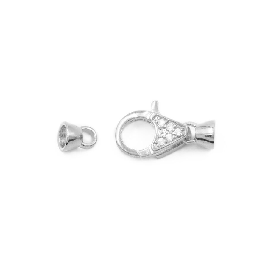 Argento 925 chiusura con zirconi 13x9mm coppa 5mm – Rodiato - immagine 2