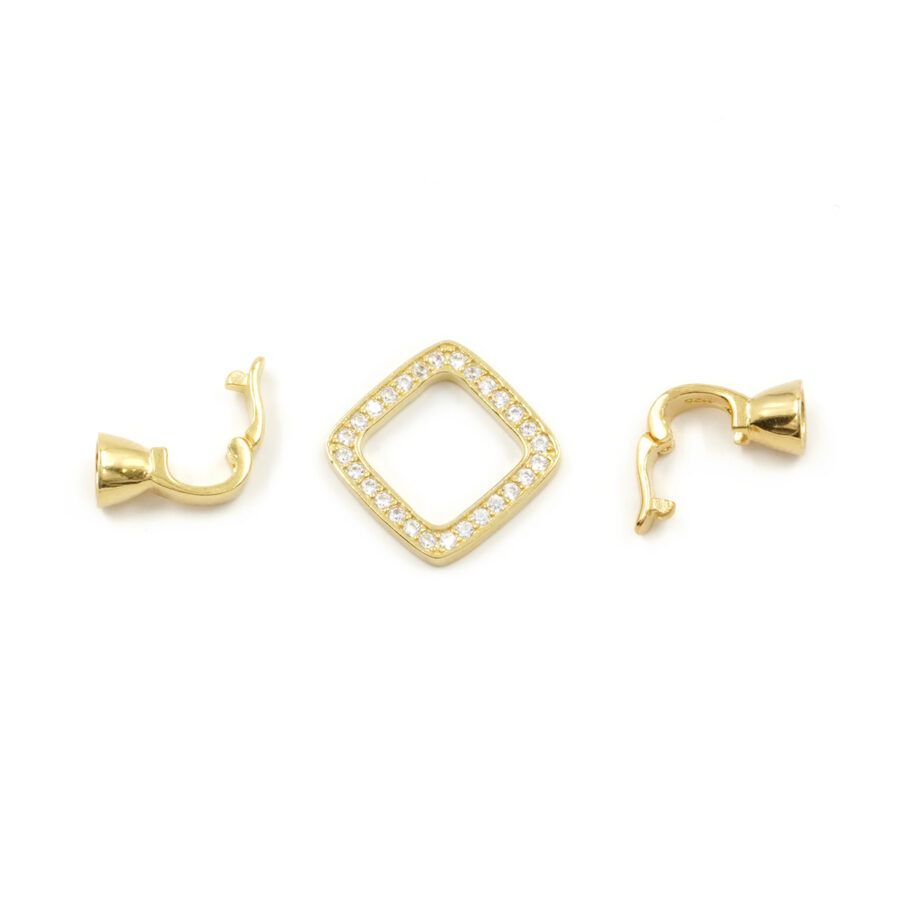 Argento 925 chiusura con zirconi quadrata 16mm coppa 6mm – Dorato - immagine 2