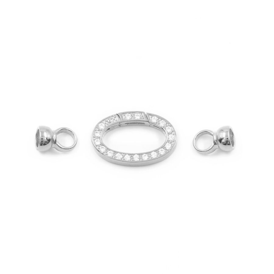Argento 925 chiusura con zirconi ovale 24x15mm coppa 7mm – Rodiato - immagine 2