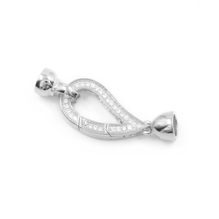 Argento 925 chiusura con zirconi a goccia 23x12mm coppa 7mm – Rodiato
