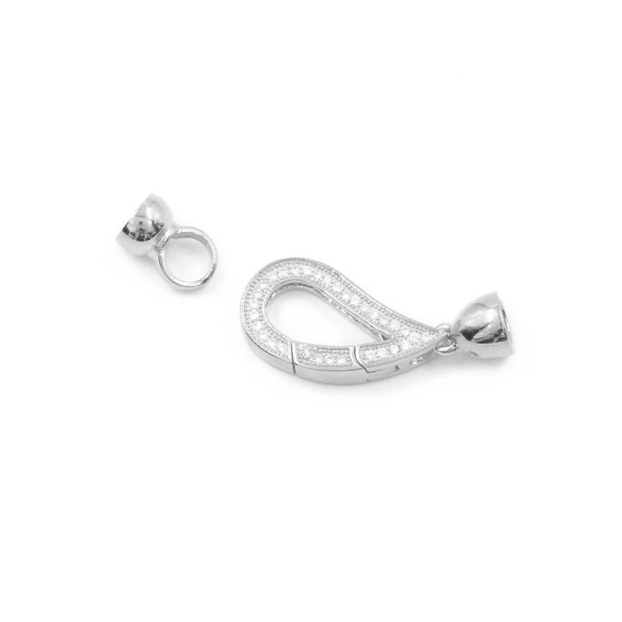 Argento 925 chiusura con zirconi a goccia 23x12mm coppa 7mm – Rodiato - immagine 2