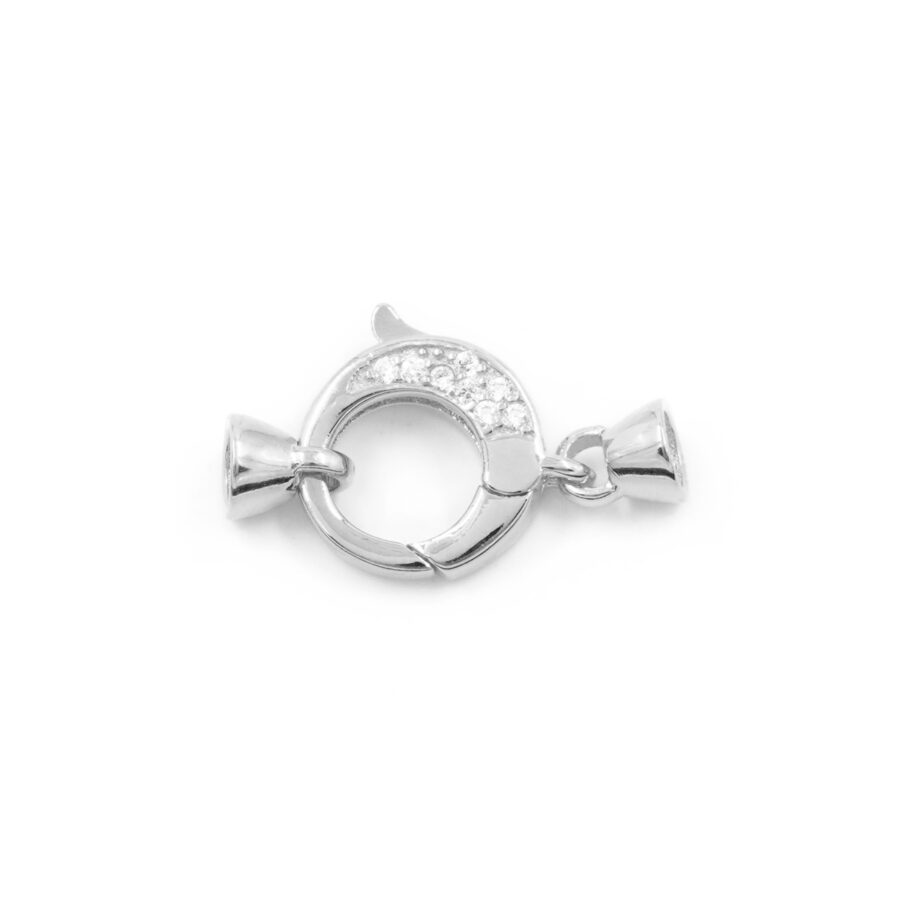 Argento 925 chiusura con zirconi tonda 12mm coppa 5mm – Rodiato