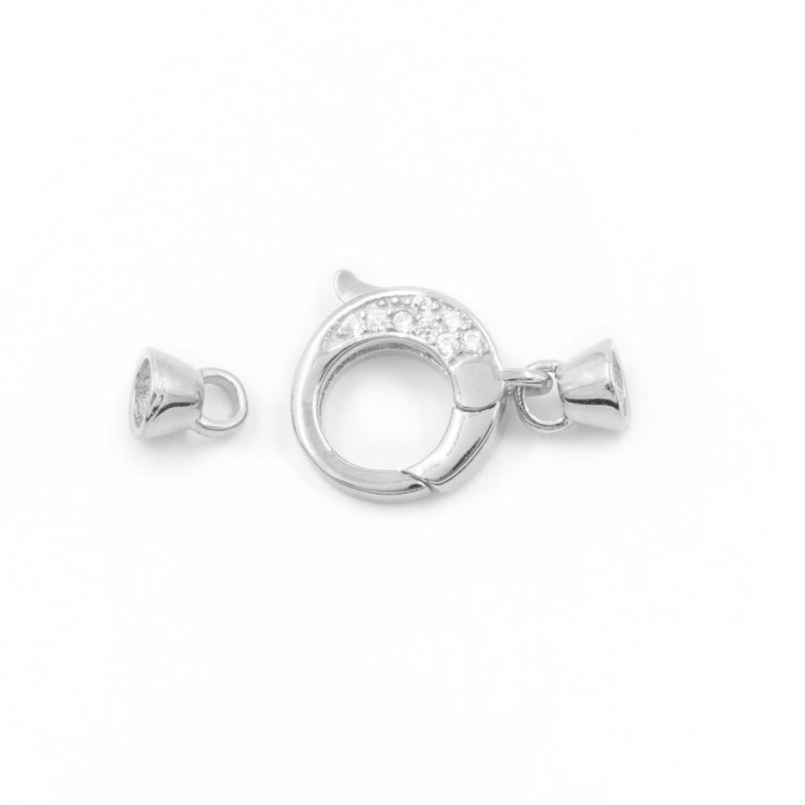 Argento 925 chiusura con zirconi tonda 12mm coppa 5mm – Rodiato - immagine 2