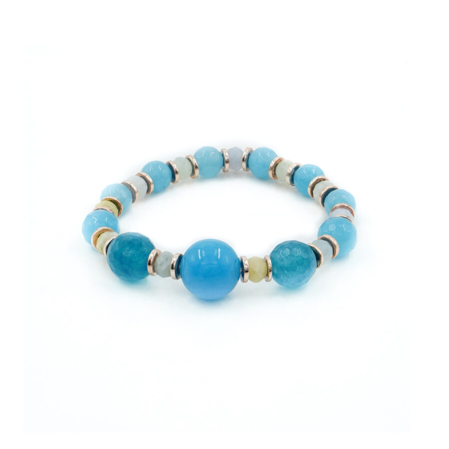 Bracciale Elastico con acquamarina, quarzo spugna azzurro, ematite