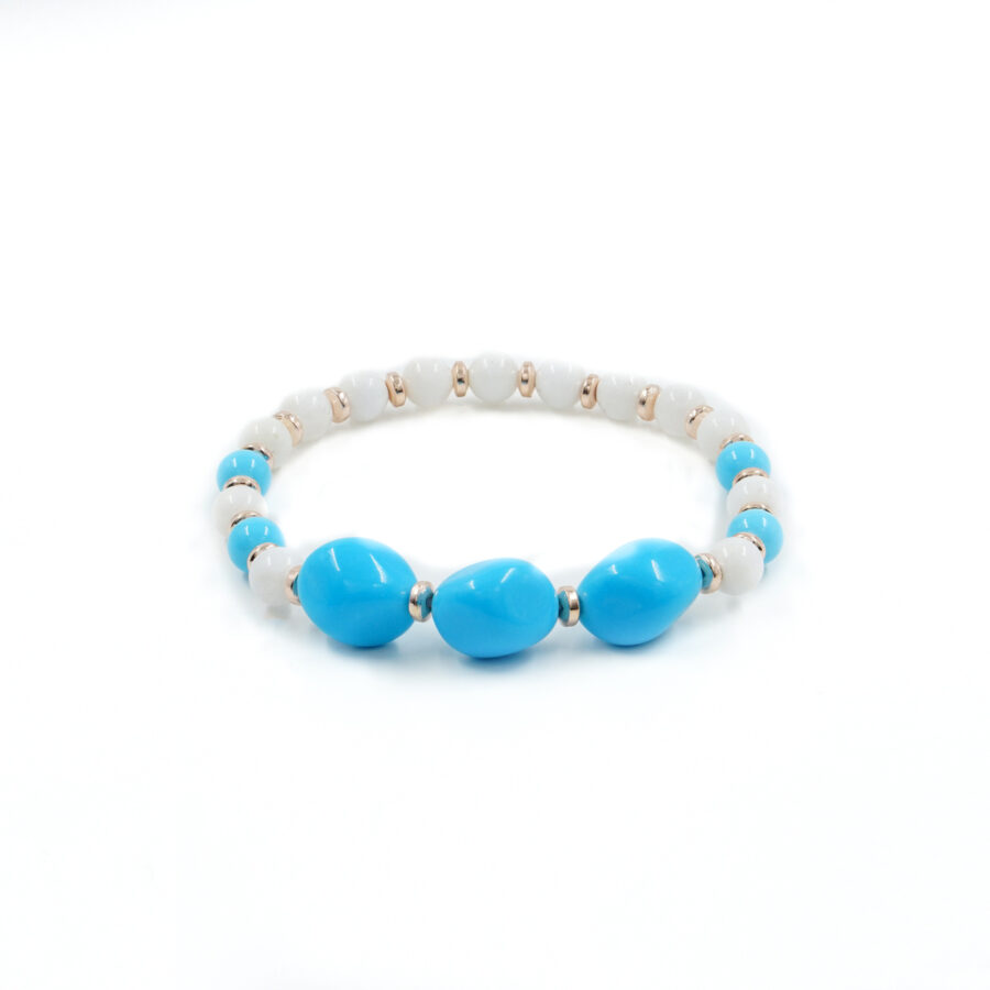 Bracciale Elastico con pasta di turchese, pietra di luna bianca, ematite