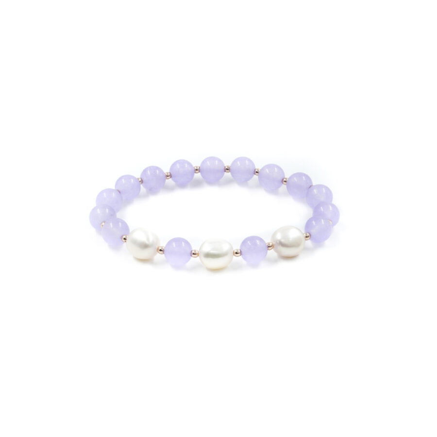 Bracciale Elastico con giada tinta viola, perla, ematite