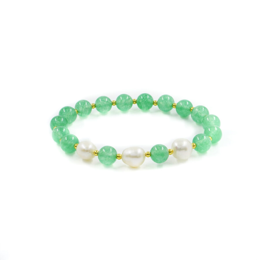 Bracciale Elastico con giada tinta verde, perla, ematite