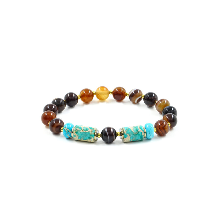 Bracciale Elastico con diaspro imperiale, agata marrone striata, ematite