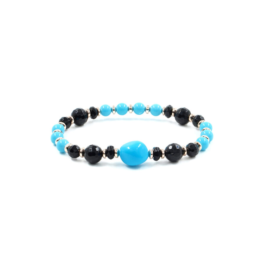 Bracciale Elastico con pasta di turchese, agata nera, ematite