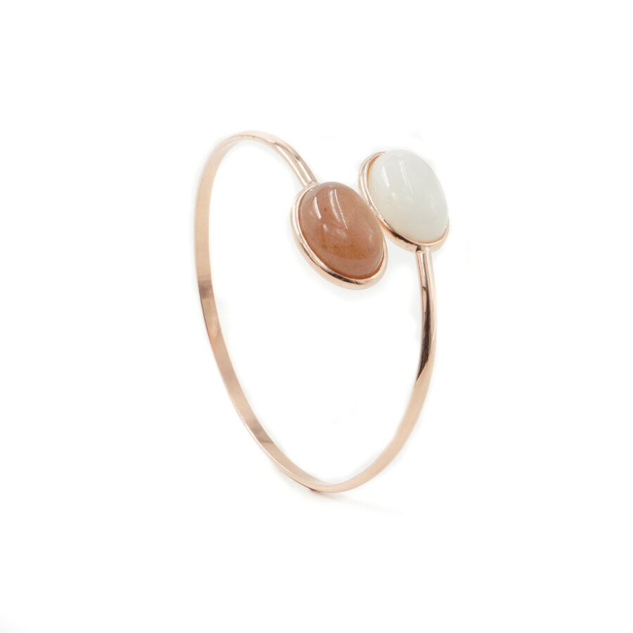 Bracciale rigido in argento 925 con pietra di Luna bianca, pietra di Luna rosa – Rosato